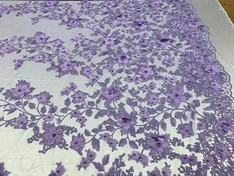 Handmade 3D Flowers Embroidered Beads And Pearls Beaded Mesh Lace Fabric