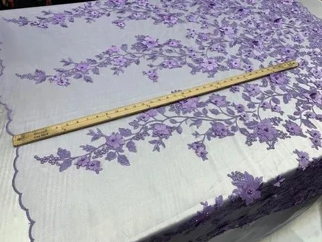 Handmade 3D Flowers Embroidered Beads And Pearls Beaded Mesh Lace Fabric