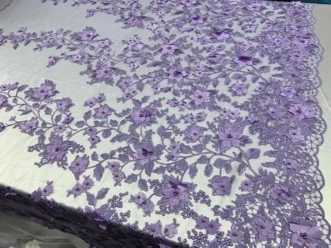 Handmade 3D Flowers Embroidered Beads And Pearls Beaded Mesh Lace Fabric
