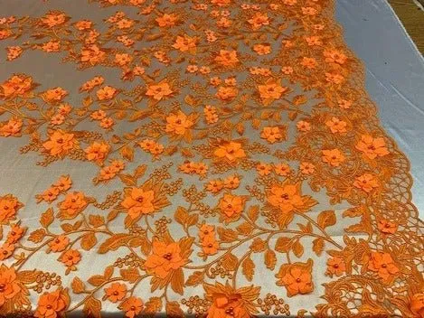 Handmade 3D Flowers Embroidered Beads And Pearls Beaded Mesh Lace Fabric