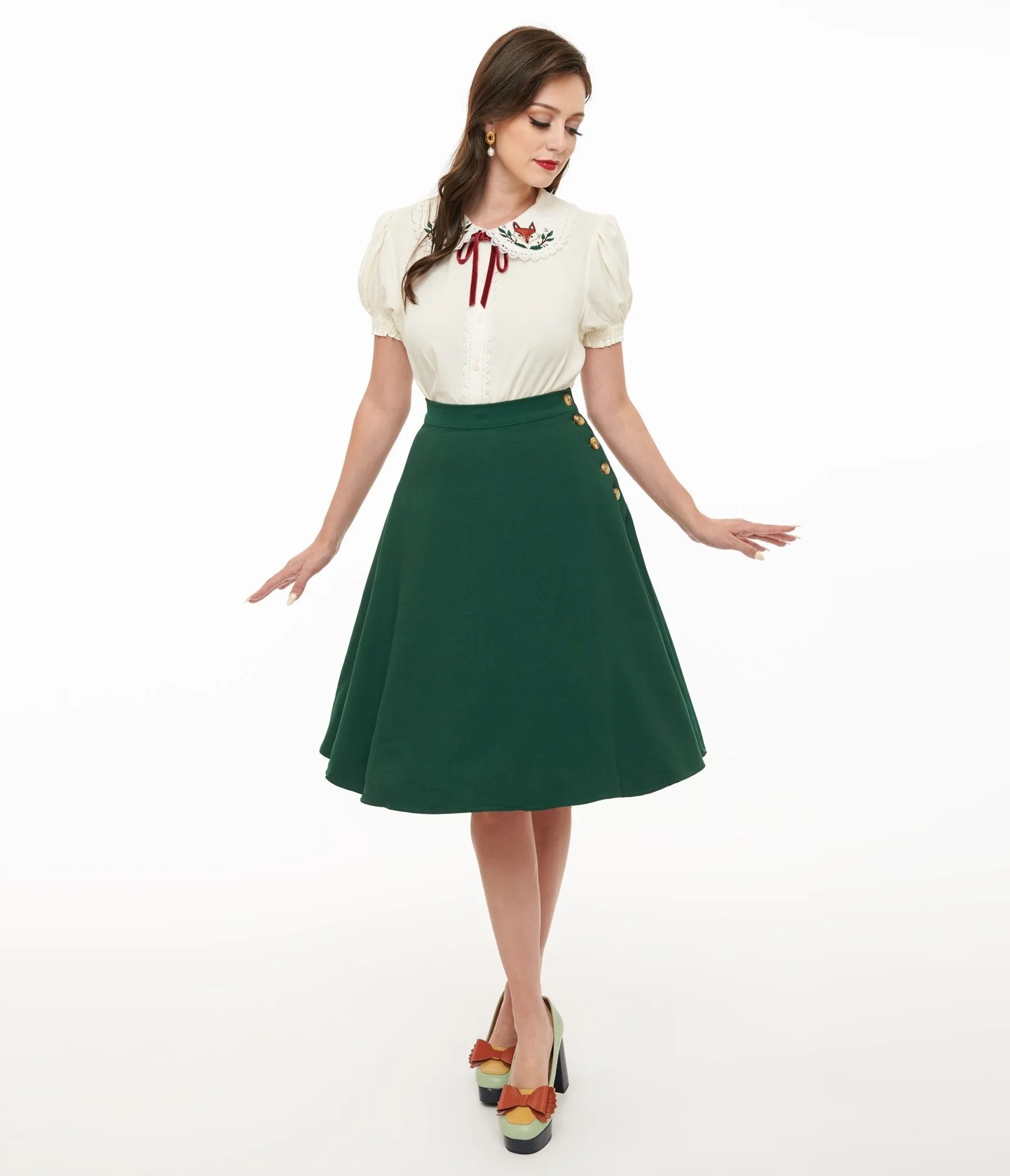 Hell Bunny 1950s Green Ravenwood Swing Skirt