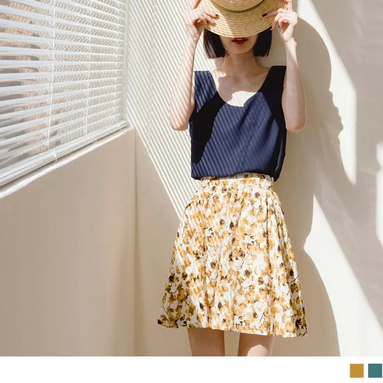 HIGH WAIST A-LINE PRINTED MINI SKIRTS