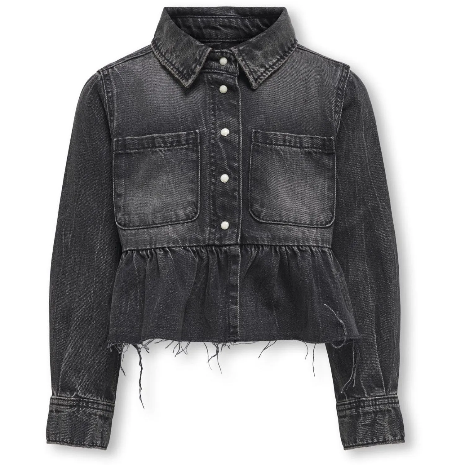 kids ONLY Washed Black Broadway Frill Denim Shirt Red Akm