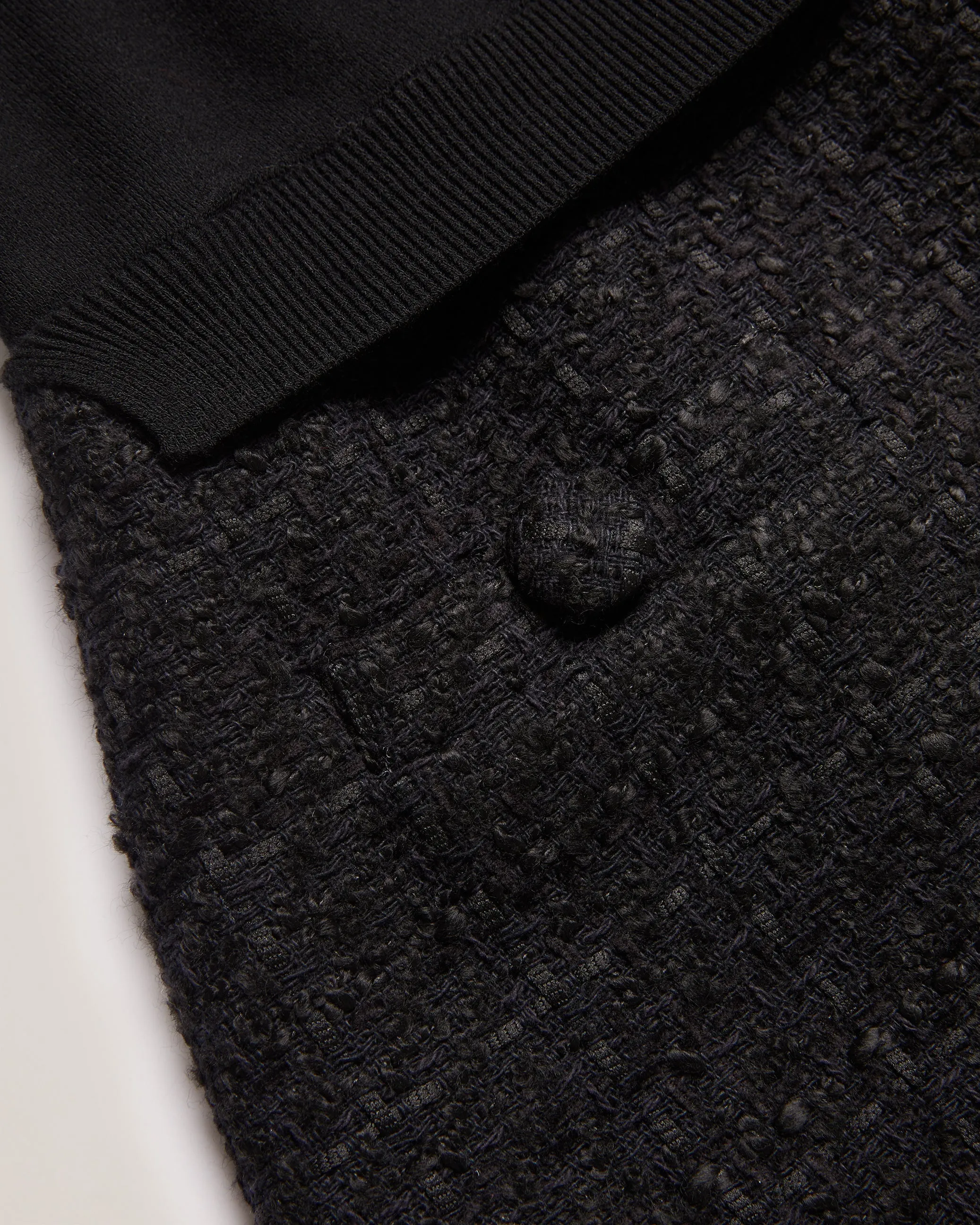 Komam Rose Button Knit Bodice Boucle Mini Skirt Black