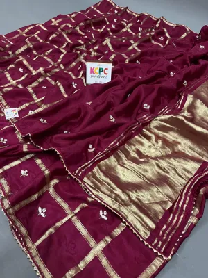 Latest Arrival Designer Gaji Silk Gotapatti Handwork Saree with blouse Wine
