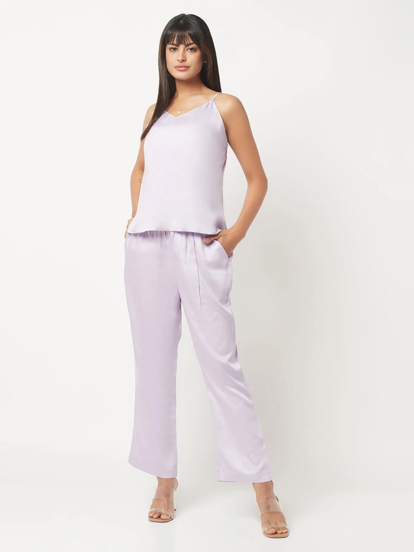 Lilac Satin Lounge Wear Set