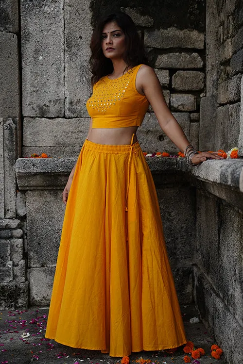 Okhai "Jalsa" Yellow Pure Cotton Free Size Skirt