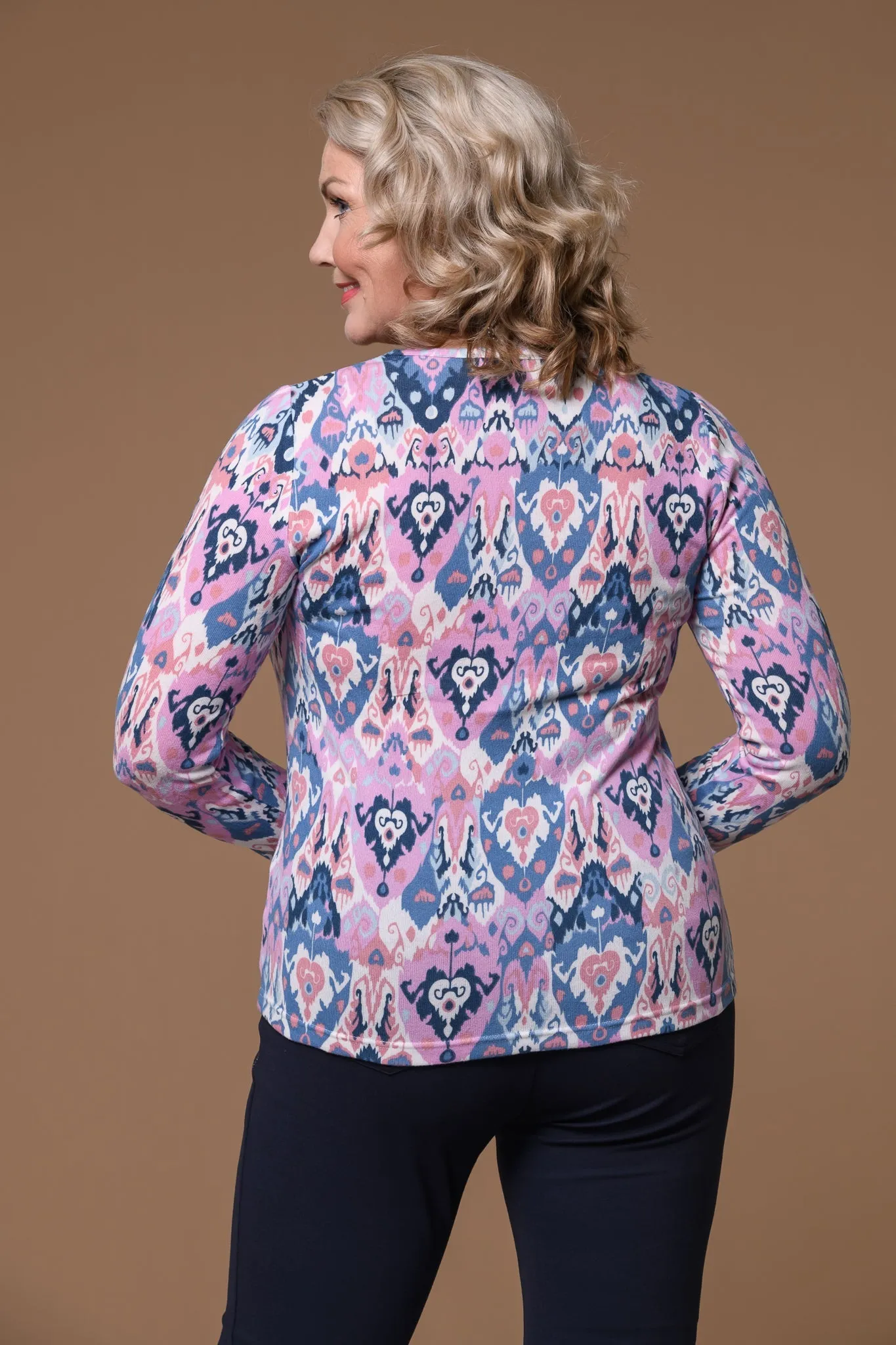 Paradise Print Brushed Top-Blue/Pink