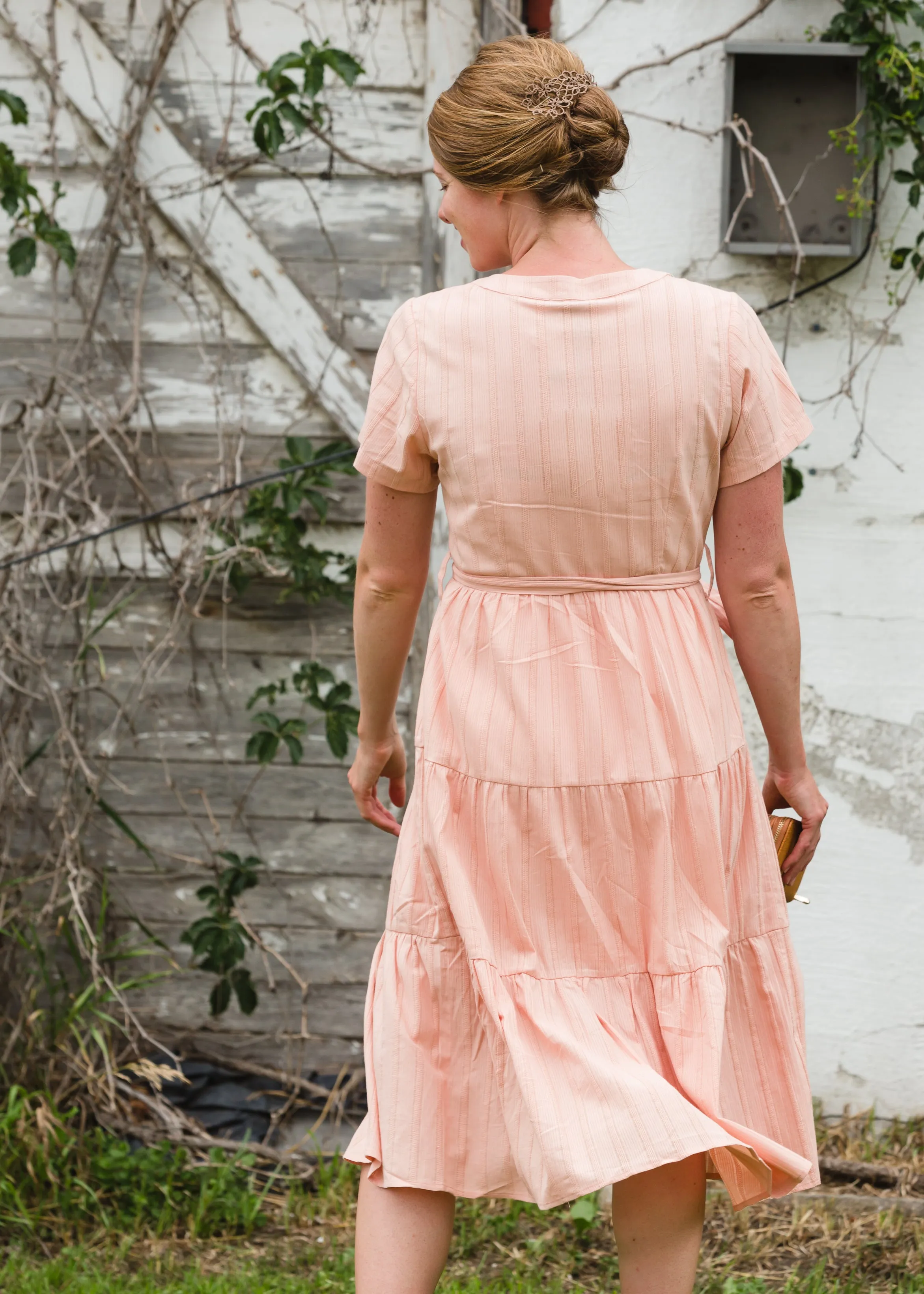 Peach Button Front V-Neck Midi Dress - FINAL SALE