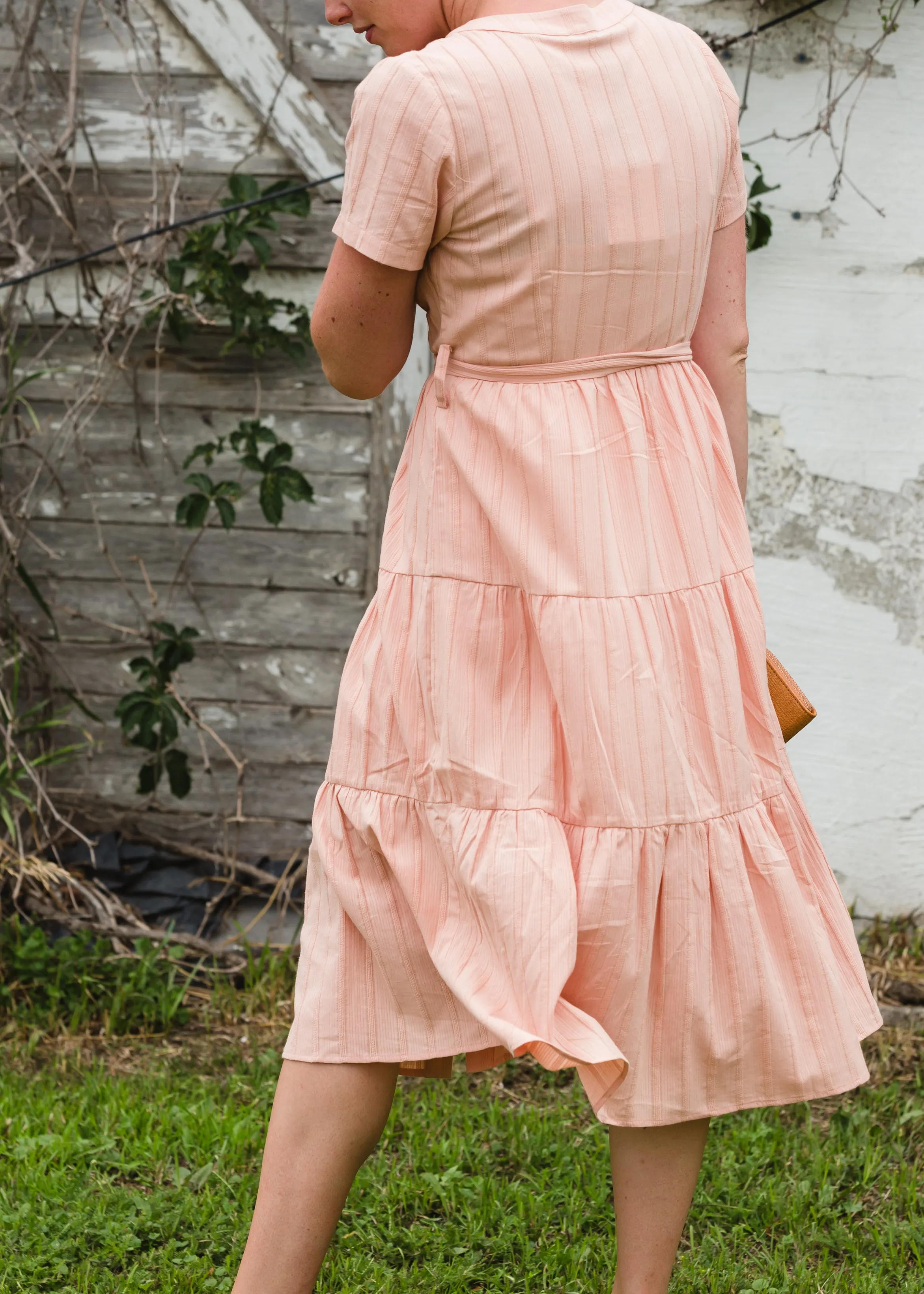 Peach Button Front V-Neck Midi Dress - FINAL SALE