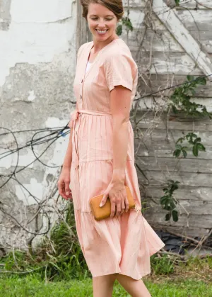 Peach Button Front V-Neck Midi Dress - FINAL SALE