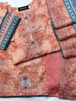 Peach Embroidered Lawn Embroidered Casual 3-Piece Suit