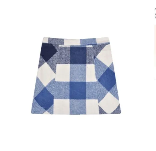 Plaid Woolen Suit Two Piece Sets High Waist Mini Skirt Wool Blends Set
