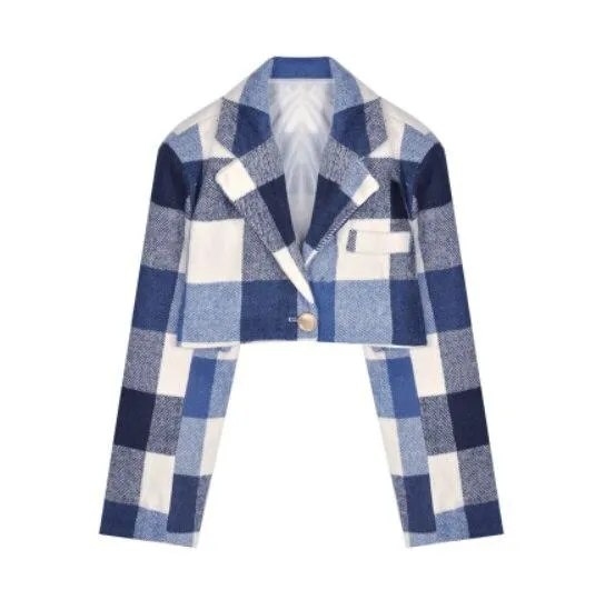 Plaid Woolen Suit Two Piece Sets High Waist Mini Skirt Wool Blends Set