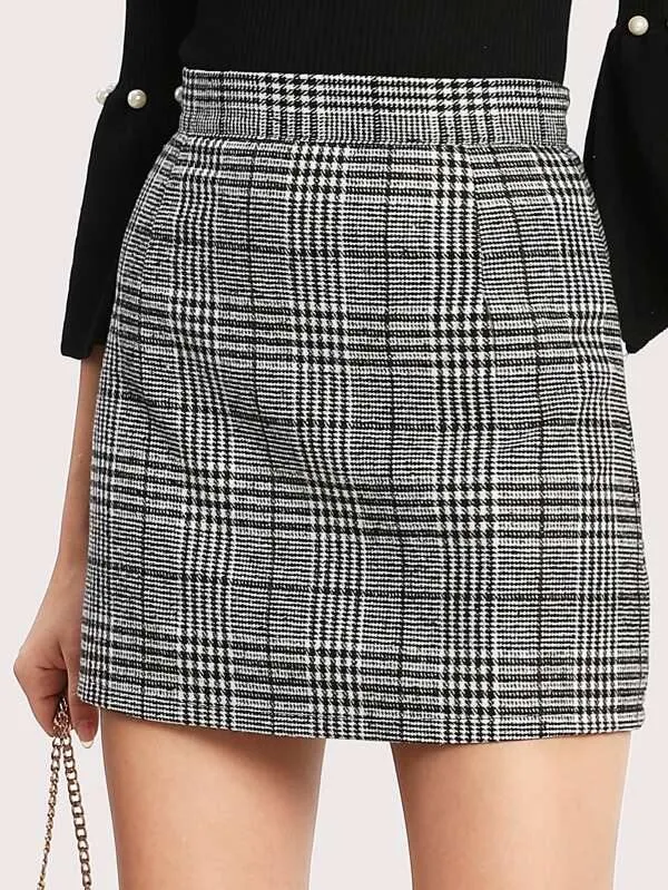 Plaid Zip Back Bodycon Skirt