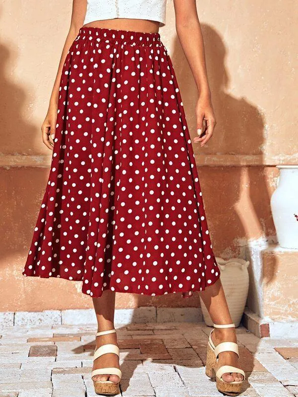 Polka Dot Elastic Waist Skirt