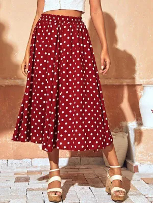 Polka Dot Elastic Waist Skirt