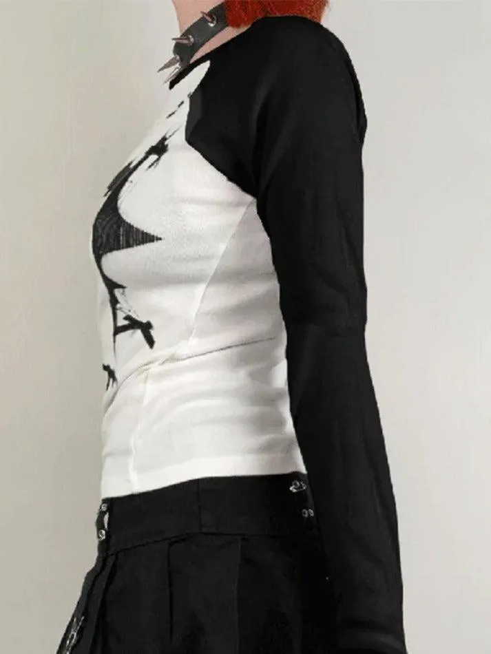 Print Bow Decor Raglan Long Sleeve Knit