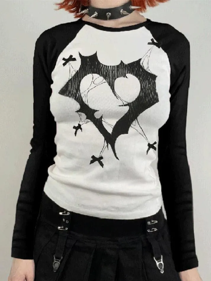 Print Bow Decor Raglan Long Sleeve Knit