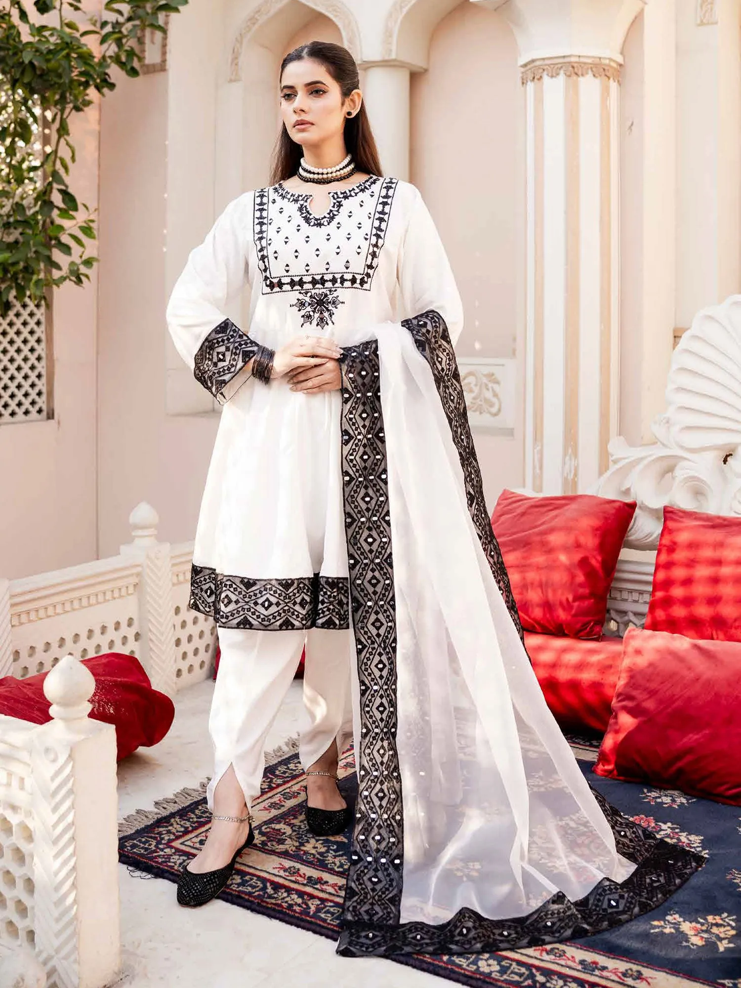 Rangz Peplum Frock 3-Piece Suit - White