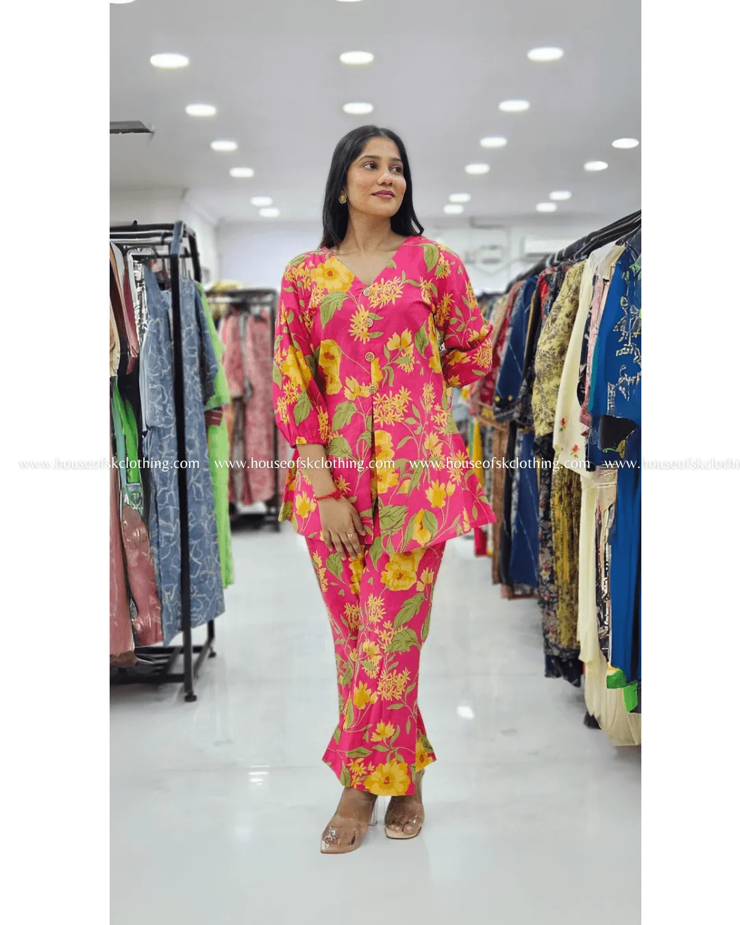 Rani Pink Floral Cotton Coord Set
