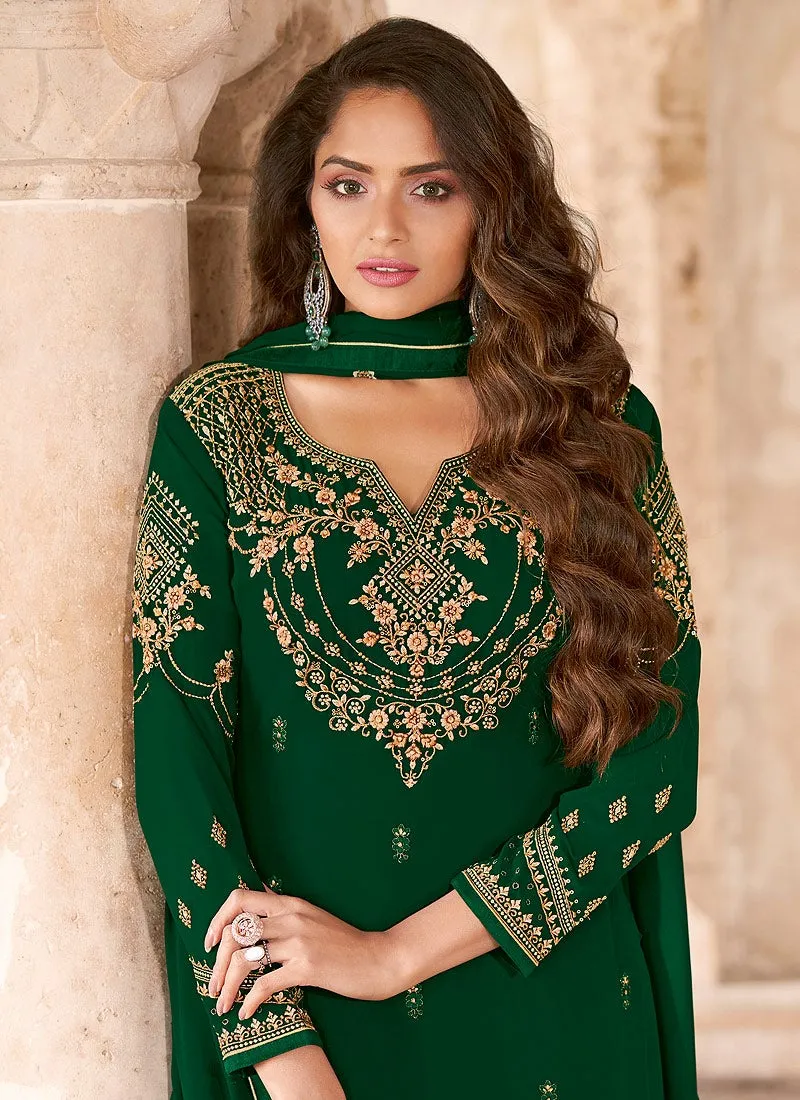 Salwar Kameez in Green with Resham & Thread Embroidery