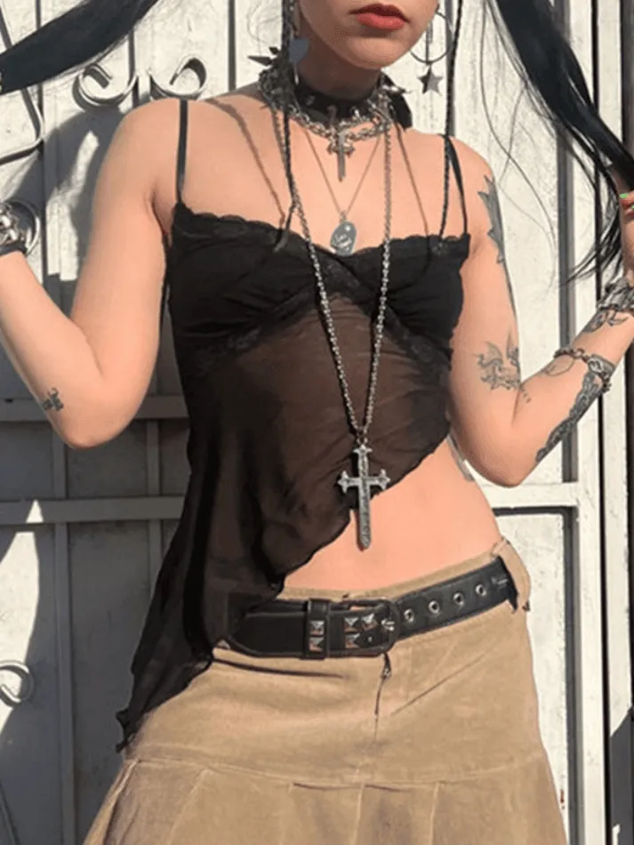 See Through Asymmetric Hem Cami Top