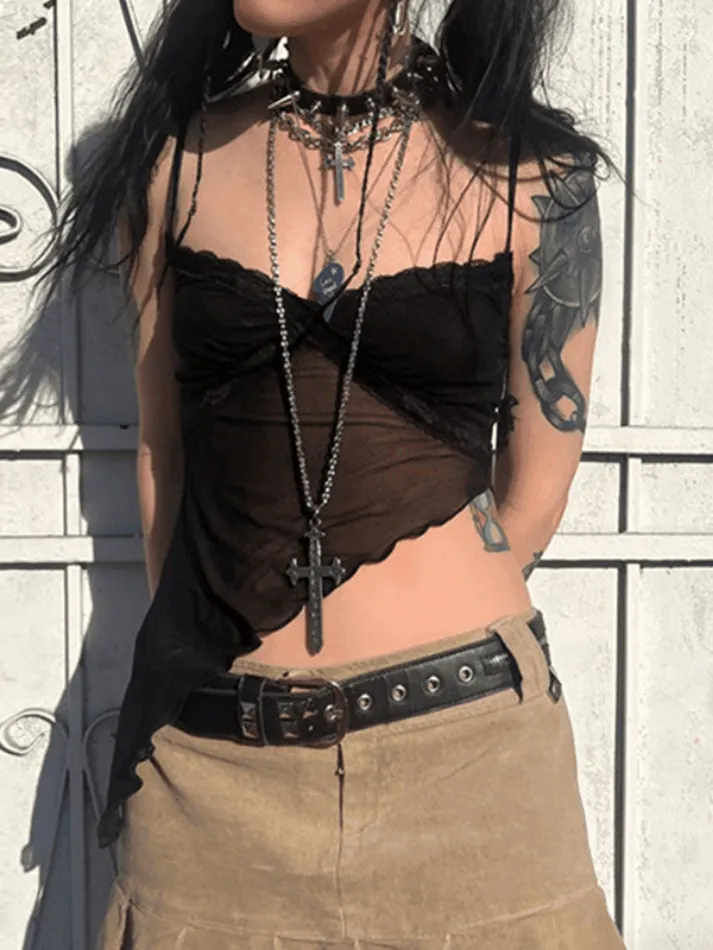 See Through Asymmetric Hem Cami Top