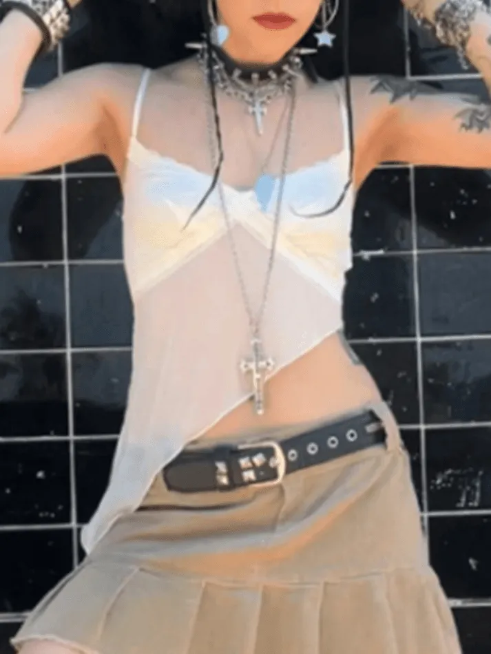 See Through Asymmetric Hem Cami Top
