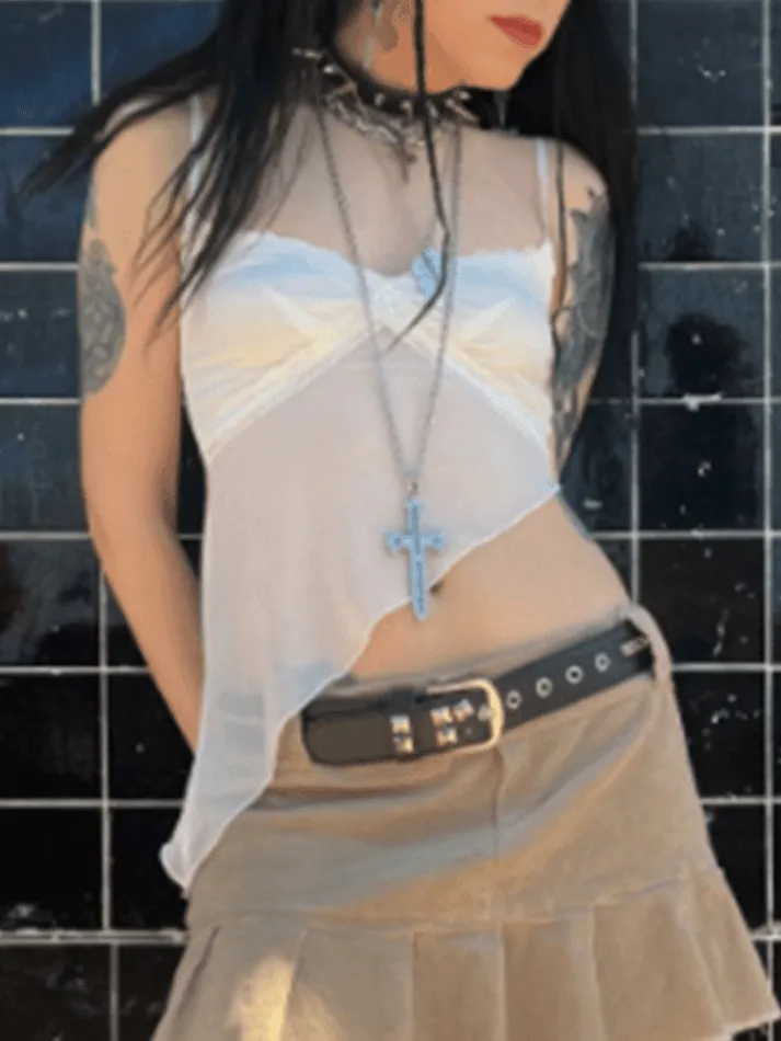 See Through Asymmetric Hem Cami Top