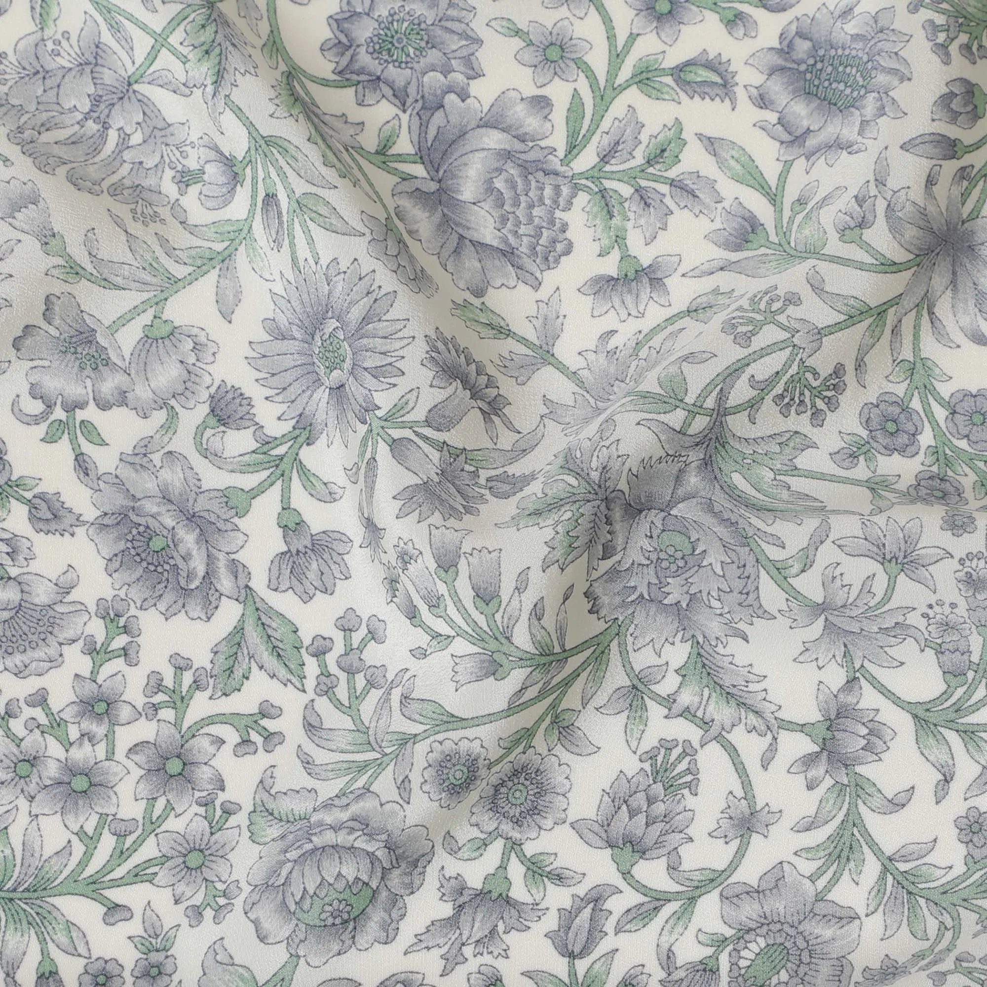 Silver Sage Garden Fresco Crepe Silk Fabric, 110cm Width - A Canvas of Sophistication-D18919