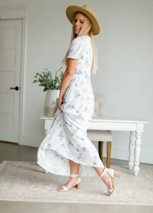 Smocked Blue Floral Maxi Dress