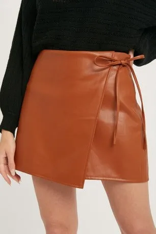 Sofia Women's Genuine Leather Mini Length Crossover Skirt