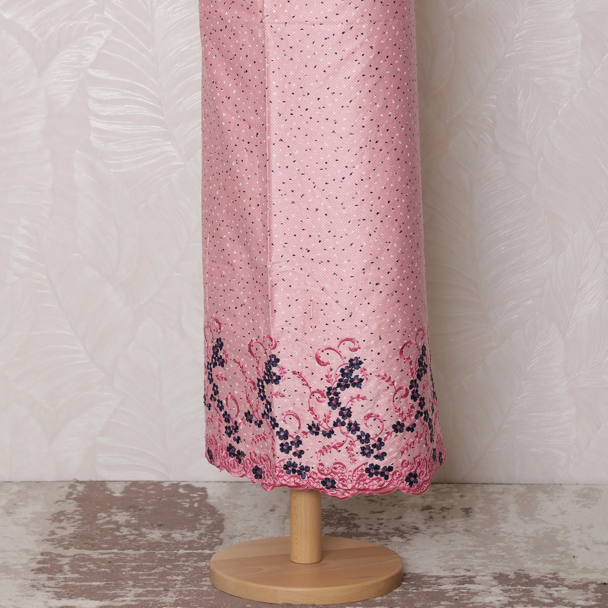 Soft Pink Blended Cotton Fabric with Floral Embroidery - Last Piece of 3.0 Meters, 110 cm Width-D19777