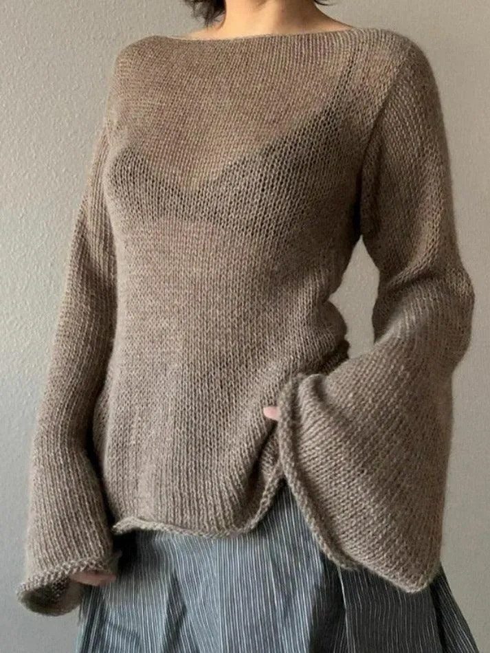 Solid Color Backless Lace Up Long Sleeve Knit