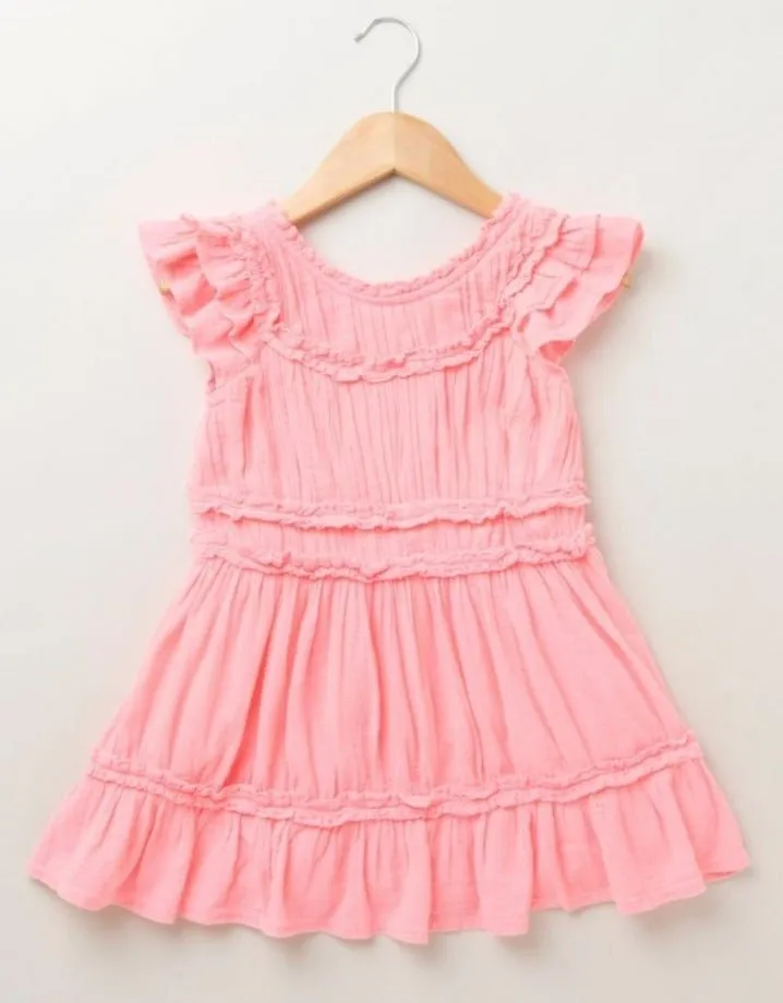 Sweetlime by AS Flutter Sleeves A Line Dress - Neon Pink