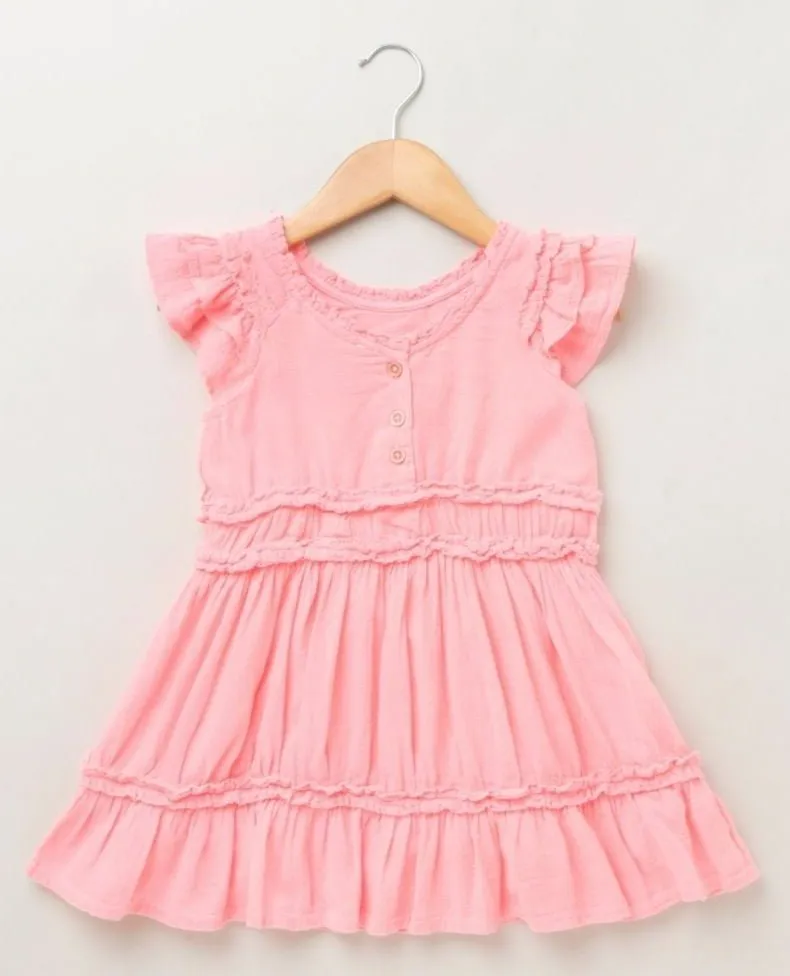 Sweetlime by AS Flutter Sleeves A Line Dress - Neon Pink