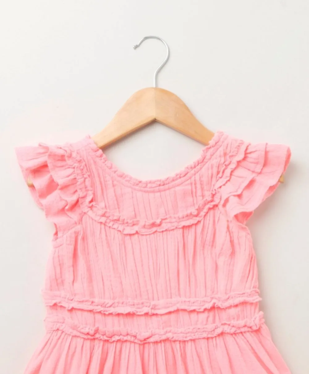Sweetlime by AS Flutter Sleeves A Line Dress - Neon Pink