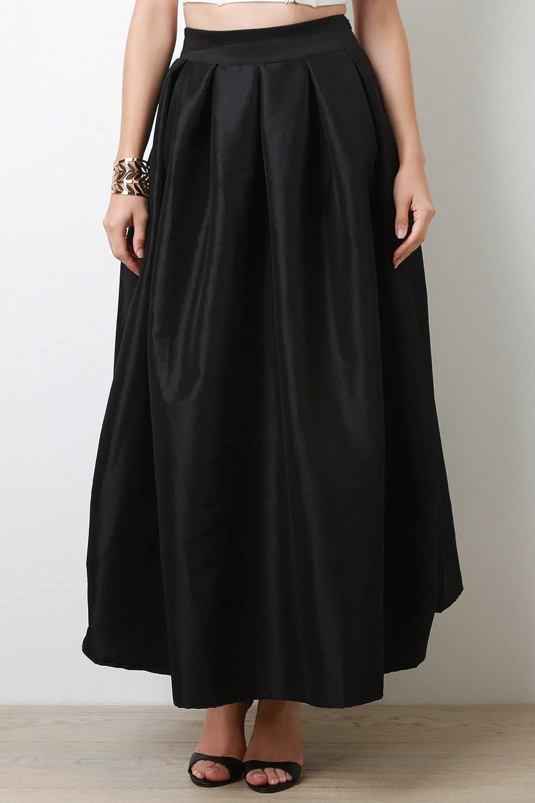 Taffeta Pleated Maxi Skirt