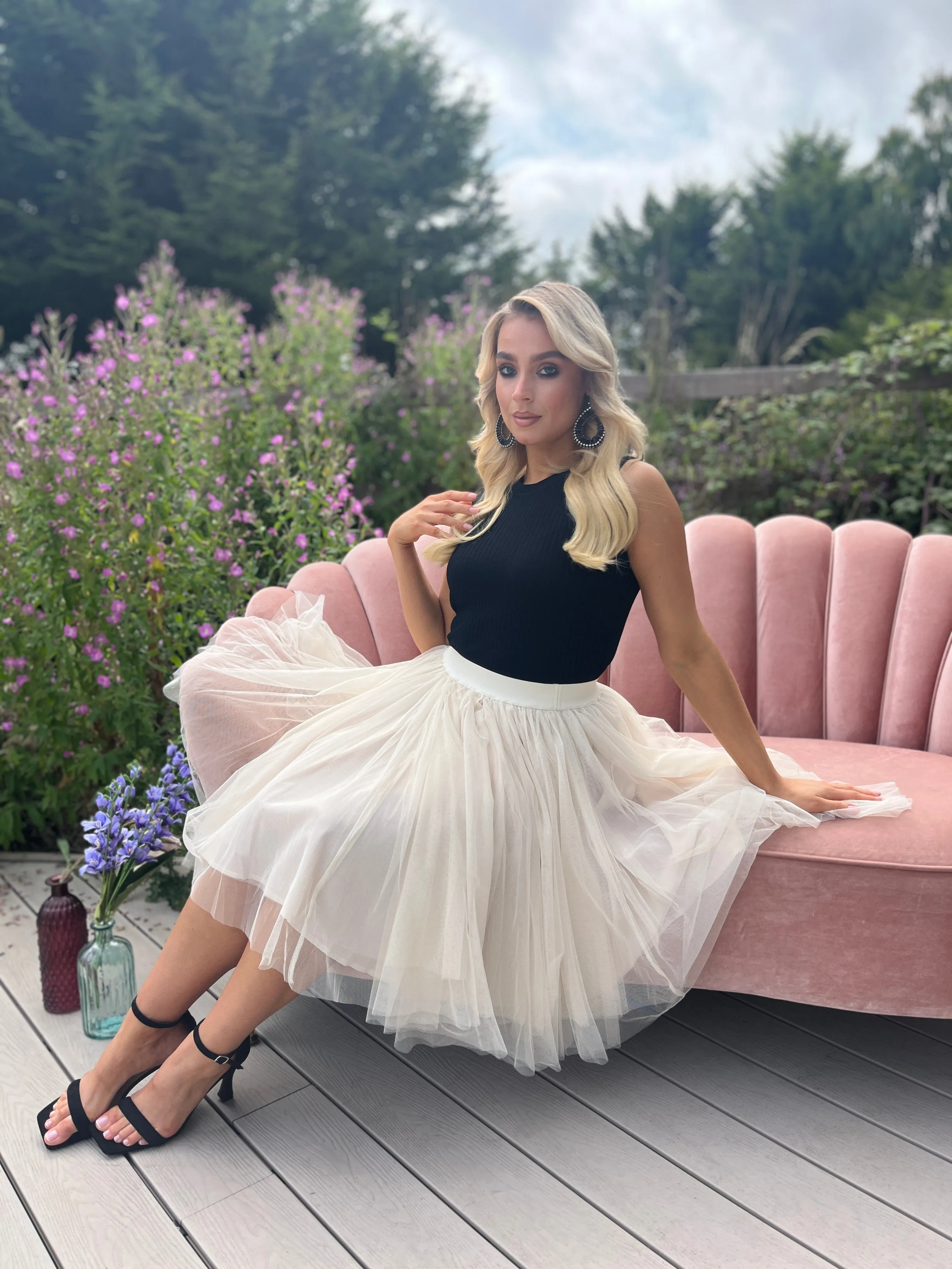 Tibi Tulle Skirt Cream