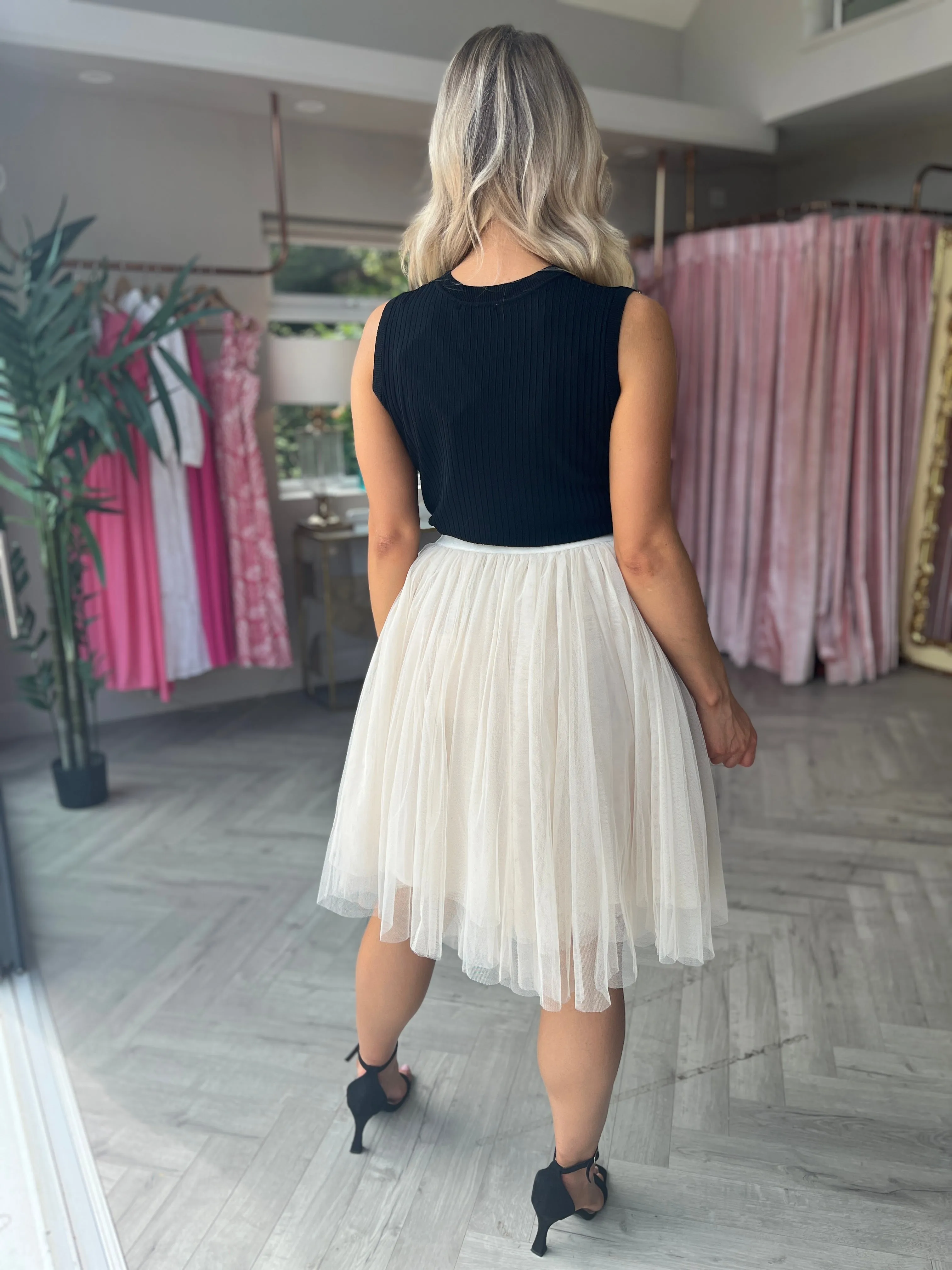 Tibi Tulle Skirt Cream