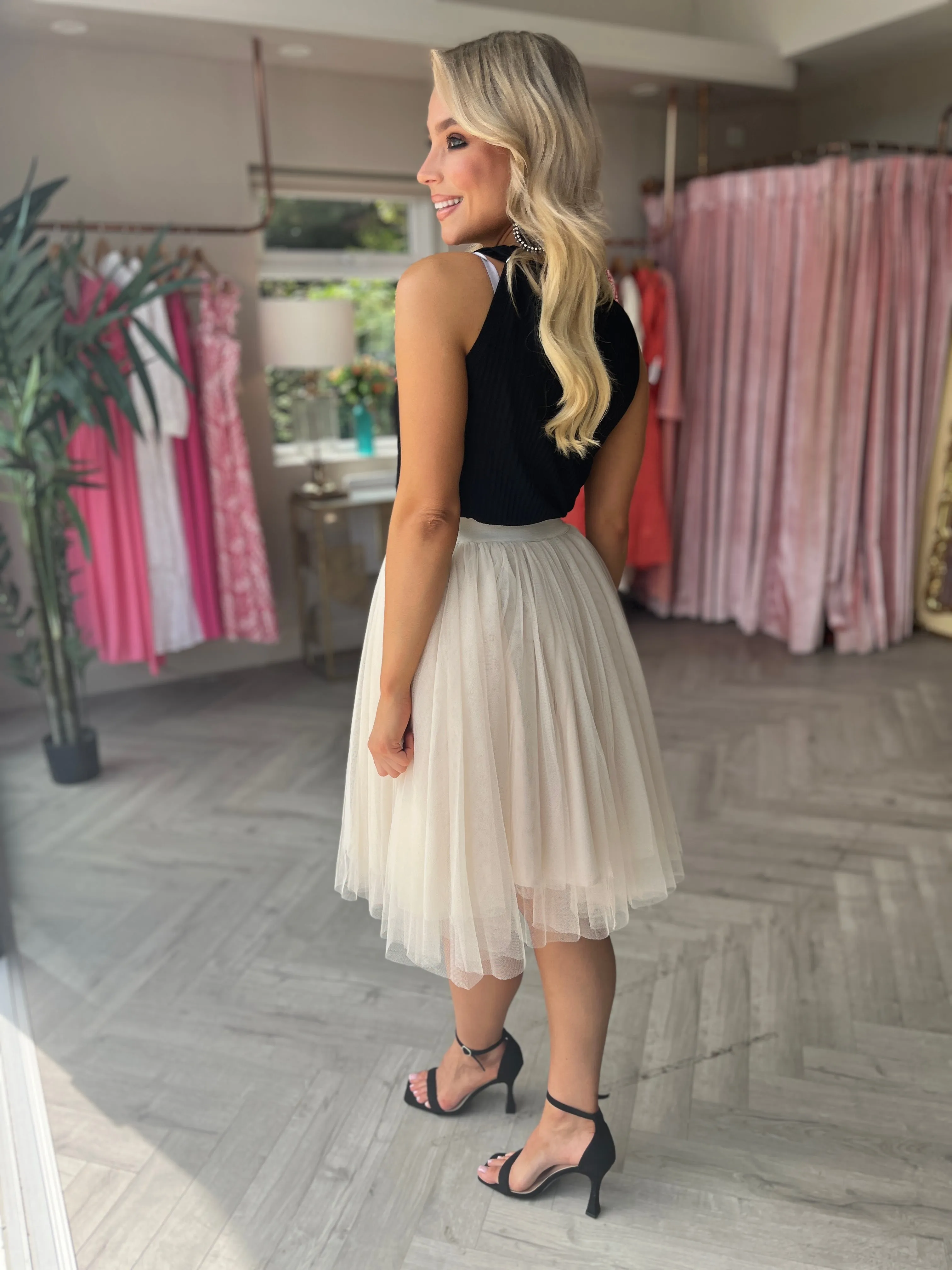 Tibi Tulle Skirt Cream