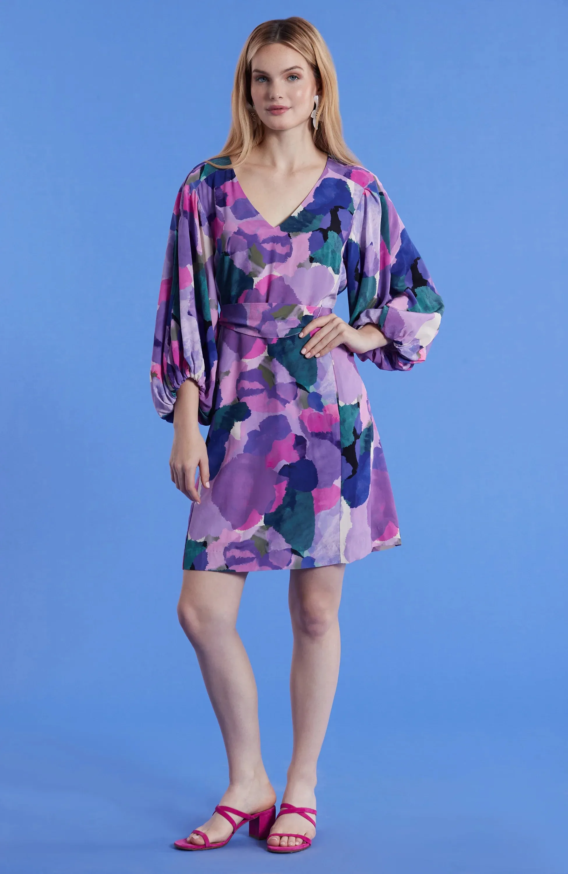 Tyler Boe Val Silk Watercolor Dress Multi