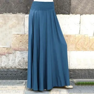Uniwim Women's Spring And Autumn Fashion Elastic Waist Solid Color Pleated Long Skirts Vintage Versatile A Line Casual Loose Skirts