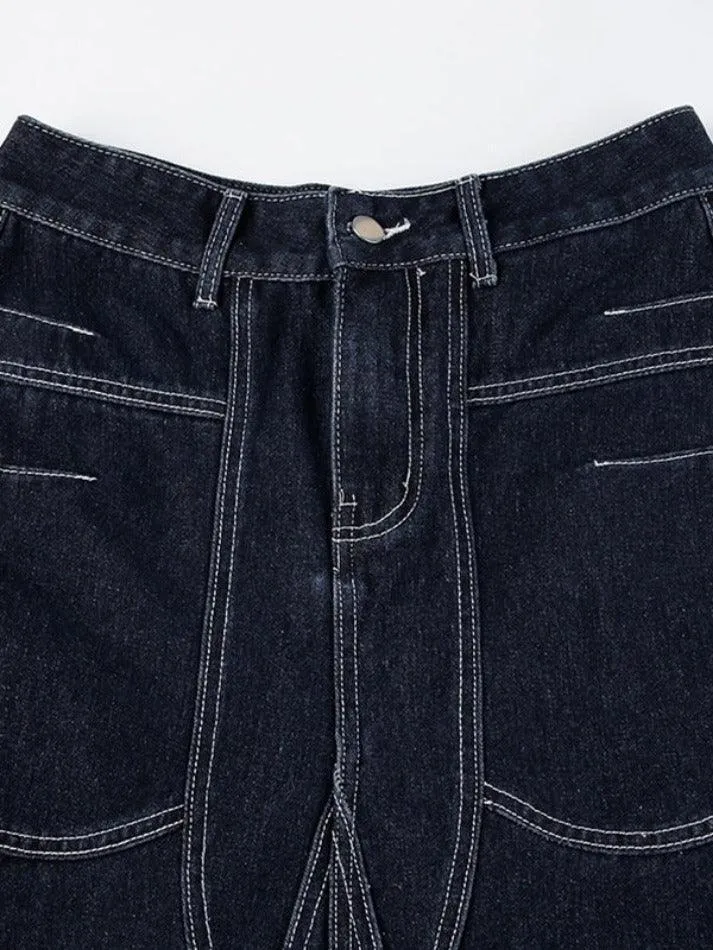 Vintage Ombre Splice Raw Hem Mermaid Denim Maxi Skirt