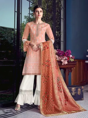 Winning Peach Lucknowi Embroidered Pakistani Style Sharara Suit