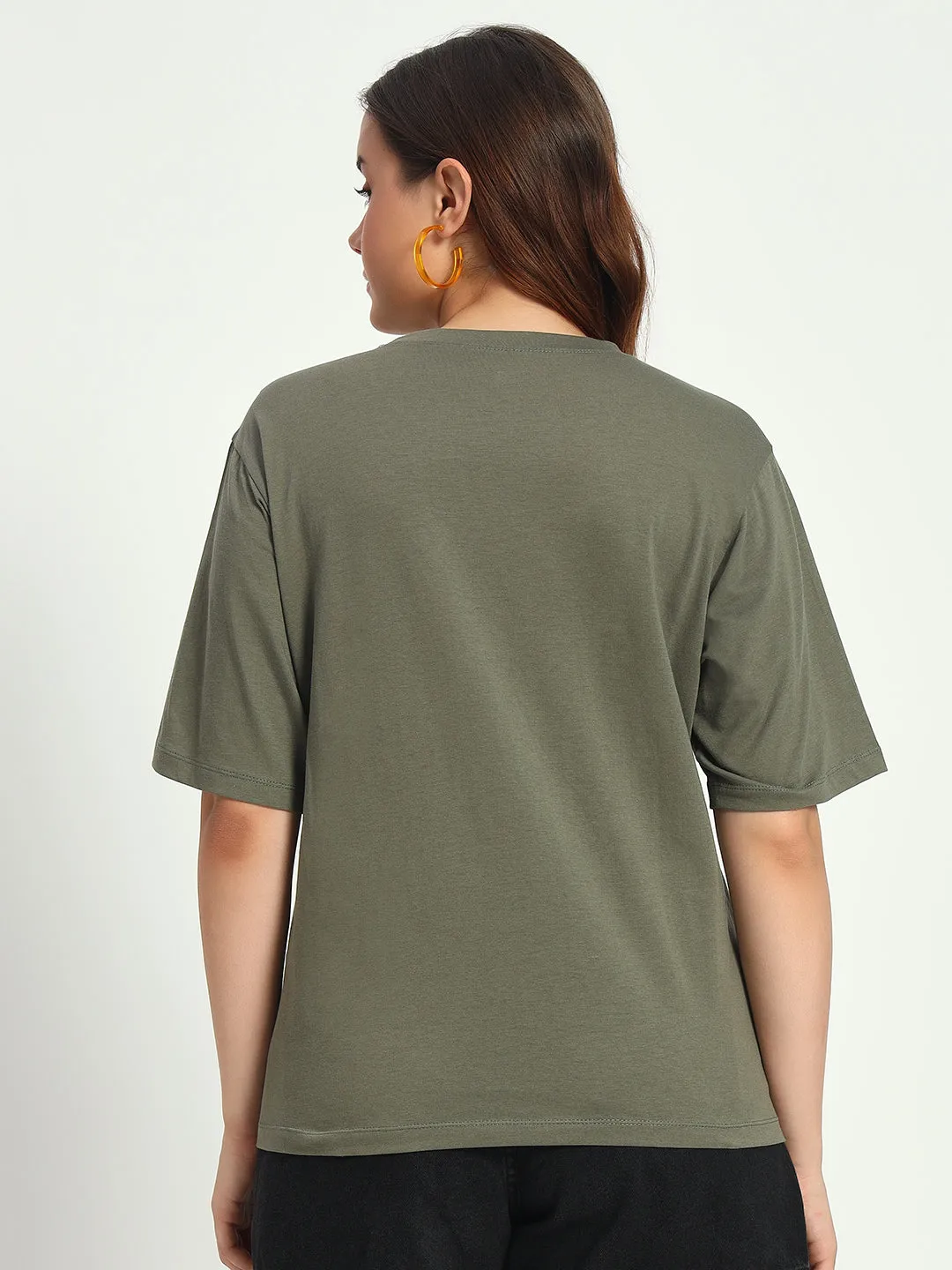 Women Green Solid Round Neck Pure Cotton T-Shirt