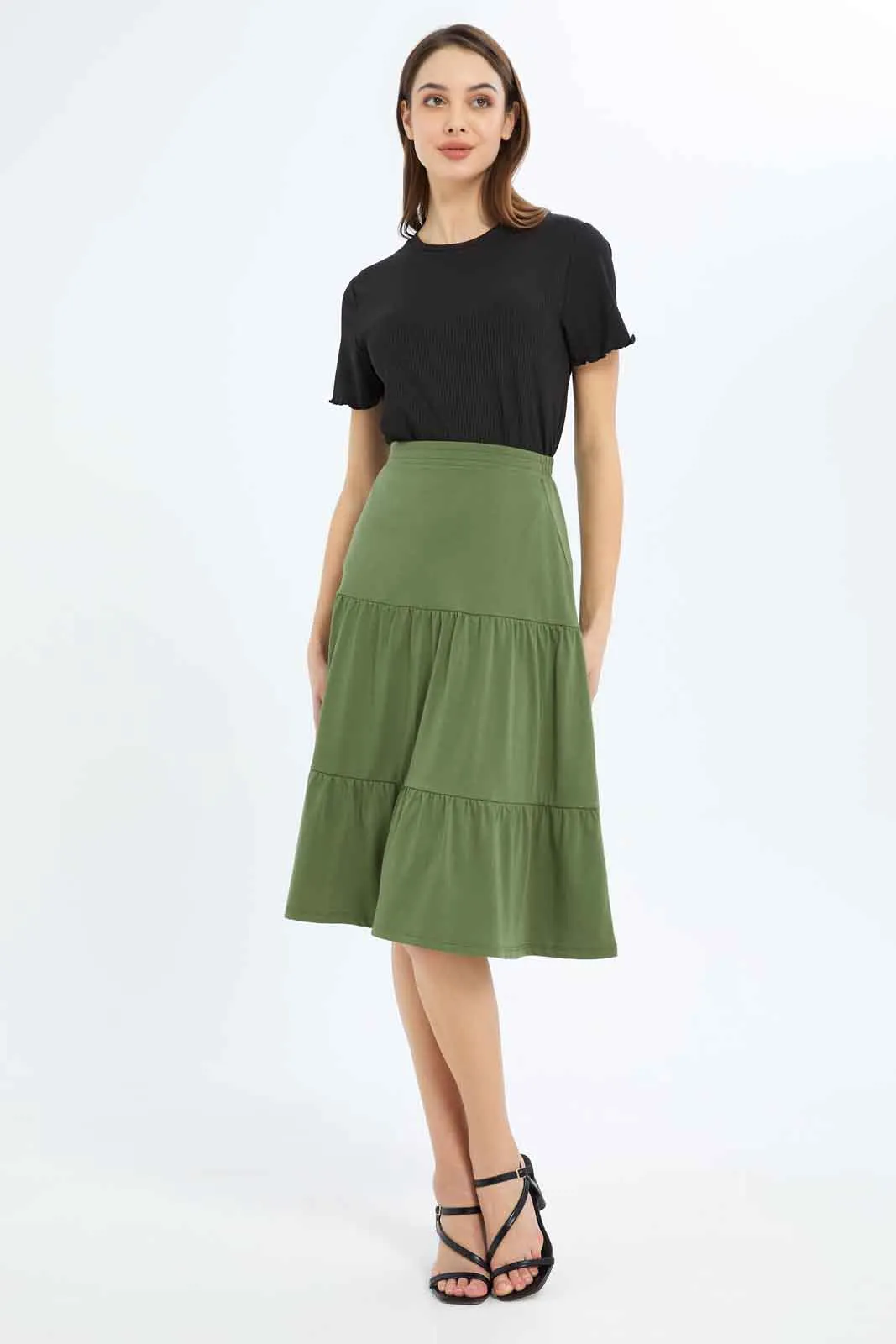 Women Olive Plain Skirt