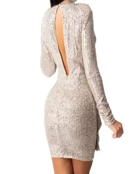 Women V_neck backless sequin
